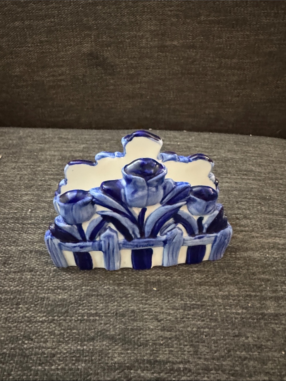 Delft Blue Blue Floral Ceramic Napkin or Letter Holder - Hand-Painted